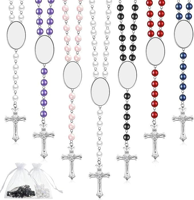 Sublimation Blank Rosary Colorful Prayer Beads - Heat Transfer Rosary Necklace Printable - Sublimation Necklace Rosary with Bags