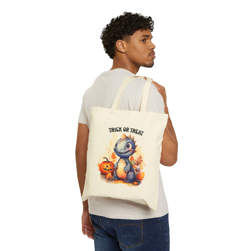 Dinosaur Cotton Tote Bag for Trick or Treaters | Cute Halloween Candy Carrier