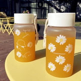 500ml Small Daisy Transparent Plastic Water Bottles With Portable Rope Travel Tea Cup