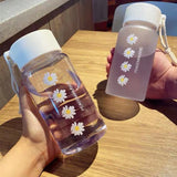 500ml Small Daisy Transparent Plastic Water Bottles With Portable Rope Travel Tea Cup