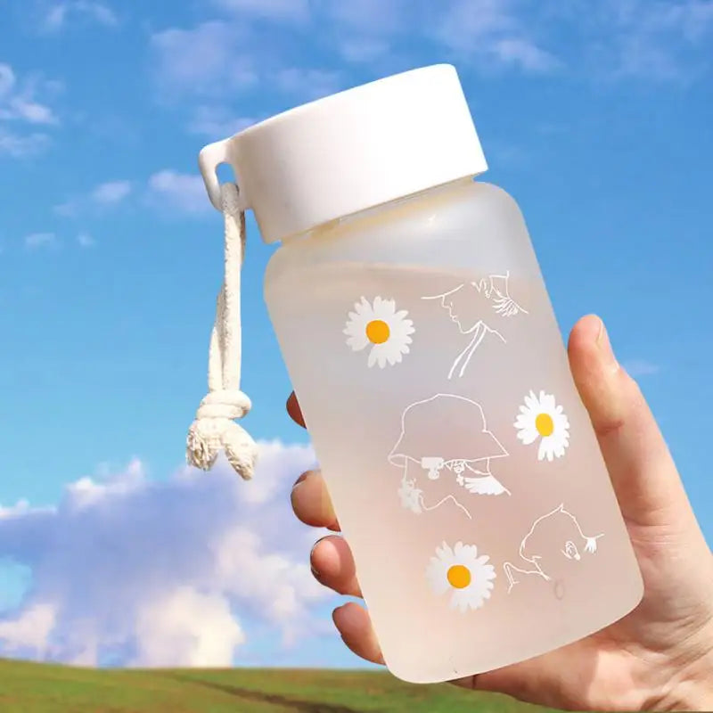 500ml Small Daisy Transparent Plastic Water Bottles With Portable Rope Travel Tea Cup