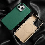 Natural Cowhide Lychee Leather Magnetic Protector Luxury Phone Back Cover