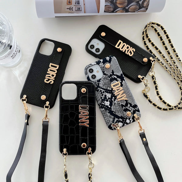 Genuine Leather Phone Case Cover Customized Your Name iPhone 15 14 14Pro Max 14Plus 13Pro 12 11