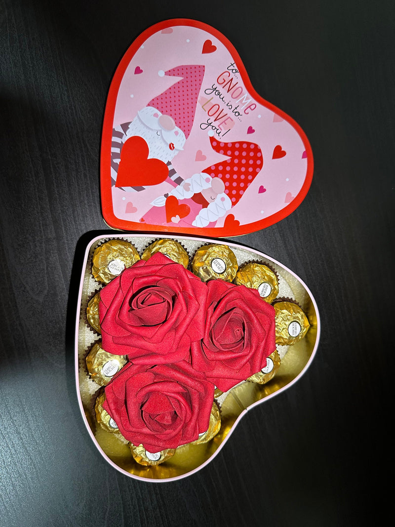 Flowers and Chocolate Gift - Valentine Gift - Gift for Her - Chocolate and Wine - Chocolate and Roses Gift